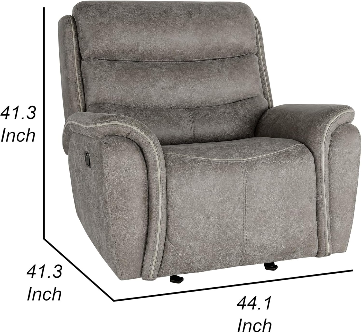 Benjara Folu 41 Inch Glider Chair, Manual Recliner, Cushioned, Gray Faux Leather