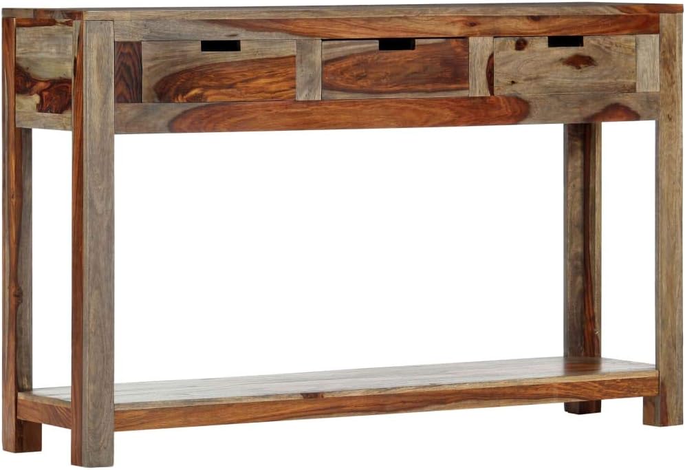 Tidyard Console Table with 3 Storage Drawers and Bottom Shelf Sheesham Wood Sofa End Table White for Entryway, Hallway, Living Room, Home Furniture 47.2 x 11.8 x 29.5 Inches (W x D x H)