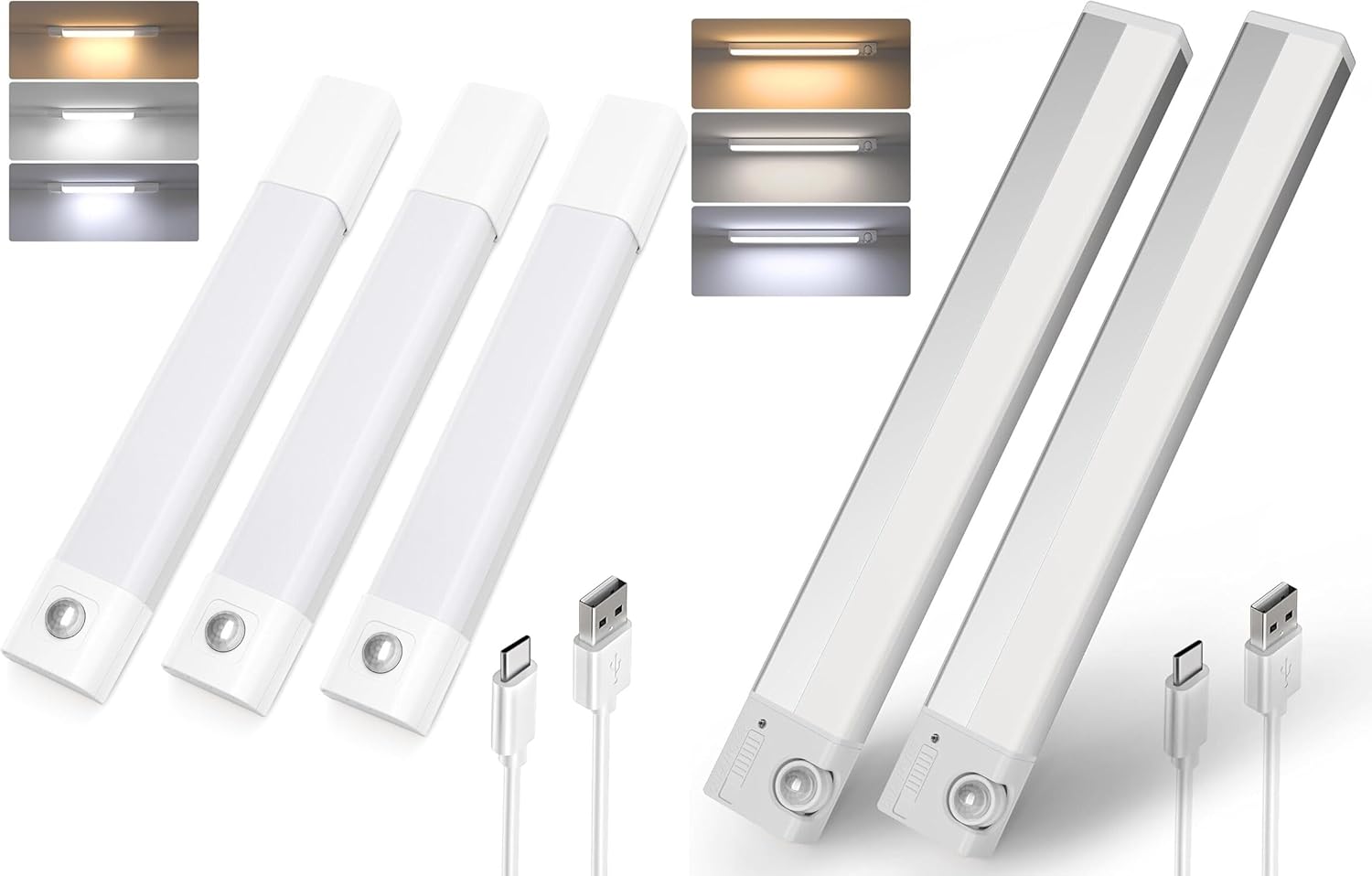 EZVALO Closet Lights, 30 LED Rechargeable Under Cabinet Lighting Wireless, 3 Color Temps Under Cabinet Lights, Dimmer Motion Sensor Light Indoor for Pantry, Kitchen, Bedroom, Woadrobe (3 Pcs)