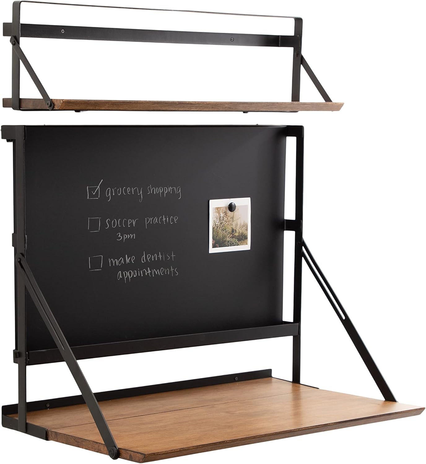 Kate and Laurel McAllister Modern Functional Floating Desk with Versatile Folding Shelf and Magnetic Chalkboard for Home Office or Homework Station, 27x18x30, Rustic Brown/Black