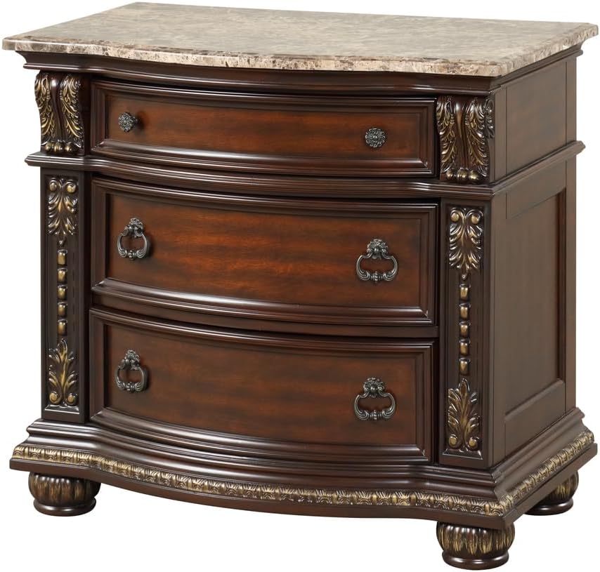 Glory Furniture Lucca Solid Wood 3-Drawers Bedroom Nightstand in Dark Cherry