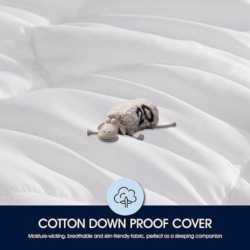 Serta Feather and Down Fiber Pillow Top Mattress Topper Twin Size - 233 Thread Count 100% Cotton Mattress Pad Ultra Soft 2-Inch Support Feather Bed-White