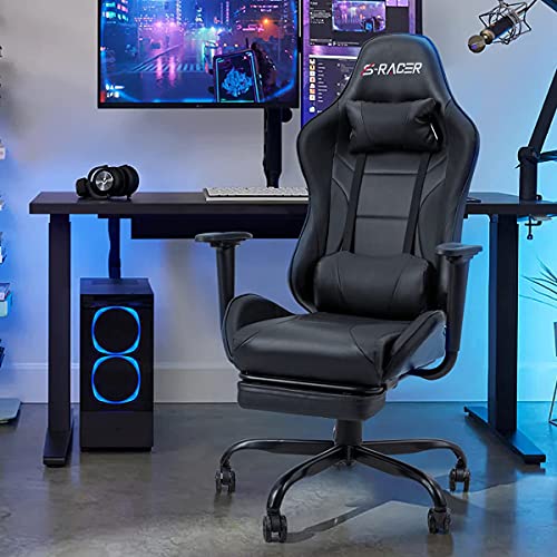 Homall Gaming Chair Massage Computer Office Chair Ergonomic Desk Chair with Footrest Racing Executive Swivel Chair Adjustable Rolling Task Chair (Light Grey)