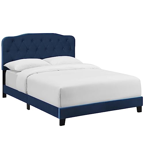 Modway Amelia Tufted Performance Velvet Upholstered Queen Bed in Sea Blue