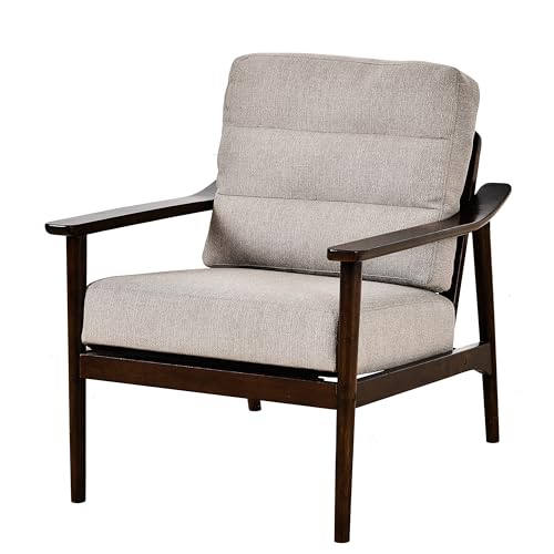 INMOZATA Accent Chair for Living Room Mid Century Modern Armchair with Wood Frame Linen Fabric Waiting Room Chair Comfy Living Room Reading Chair for Bedroom Apartment Office Balcony Taupe