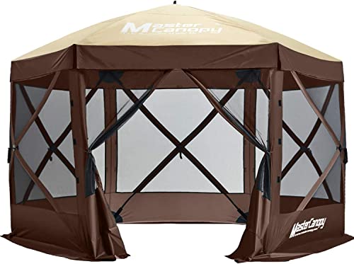 MASTERCANOPY 10x10 Portable Screen House Room Pop up Gazebo Outdoor Camping Tent with Carry Bag (10x10,Beige&Coffee)