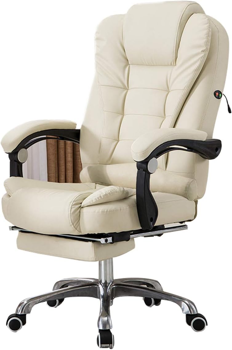 Office Chair Gaming Desk Chair Ergonomic Heavy Duty Leather Racing Video Game Office Chair with Massage Function Lumbar Support for Home Office Computer Gaming Chairs Video Game Chairs Beige