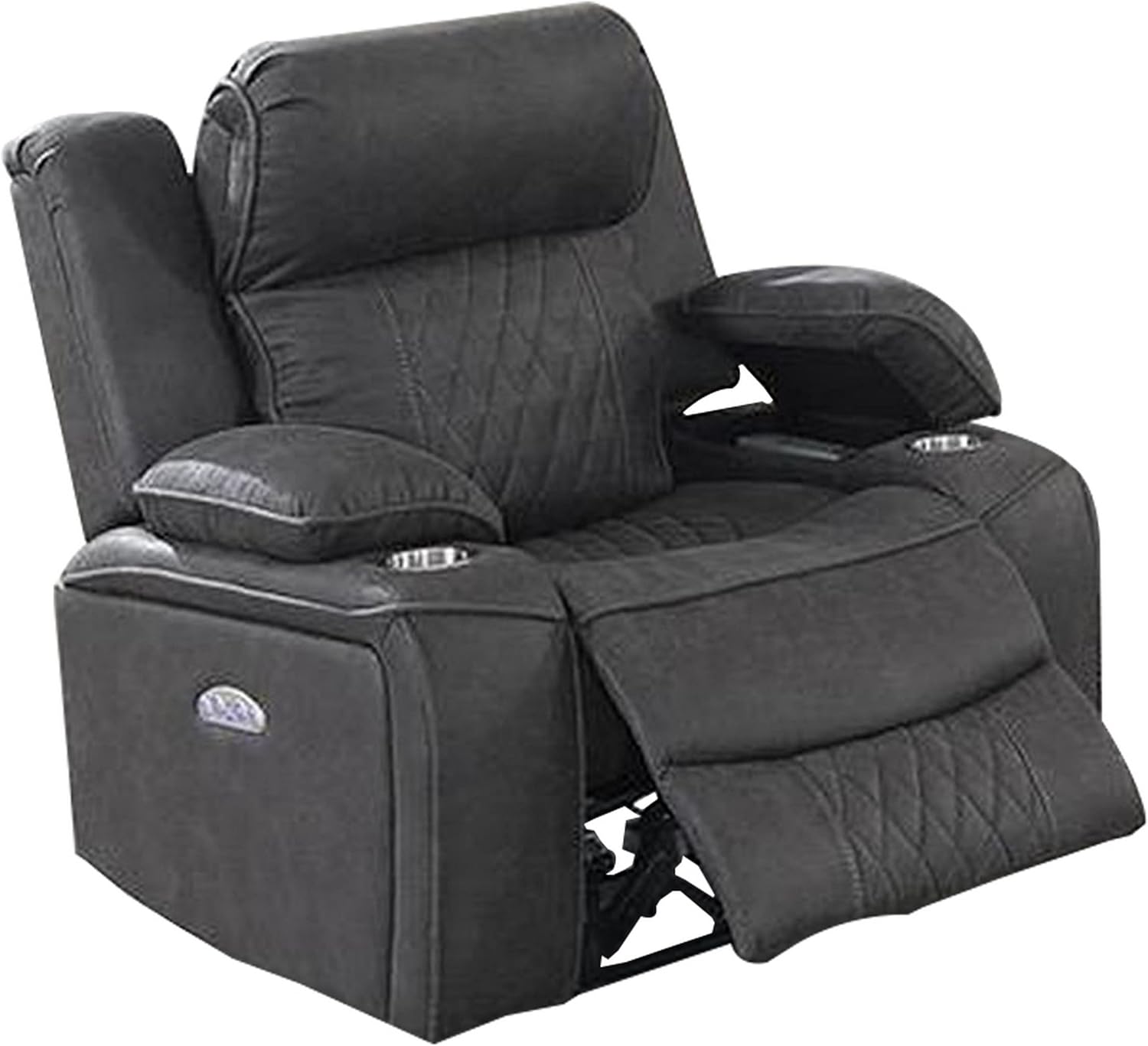 Benjara Xiu 38 Inch Power Recliner Chair, USB Port, Storage, Gray Faux Leather