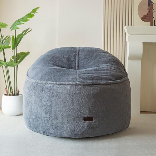 MAXYOYO Bean Bag Chairs for Adult, Giant Bean Bag Couch with Foam Filler, Ultra Soft Fur Lazy Sofa, Round Fluffy Couch for Living Room Bedroom 4ft