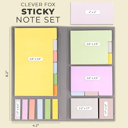 Clever Fox Sticky Note Set – 420 Lined Notes, Tabs & Bookmarks for Books & Notebooks – Office Desk Accessories & Supplies (Orange & Yellow)