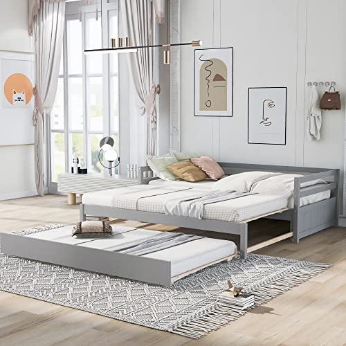 Harper & Bright Designs Twin or Double Twin Daybed with Trundle Bed Frame Espresso