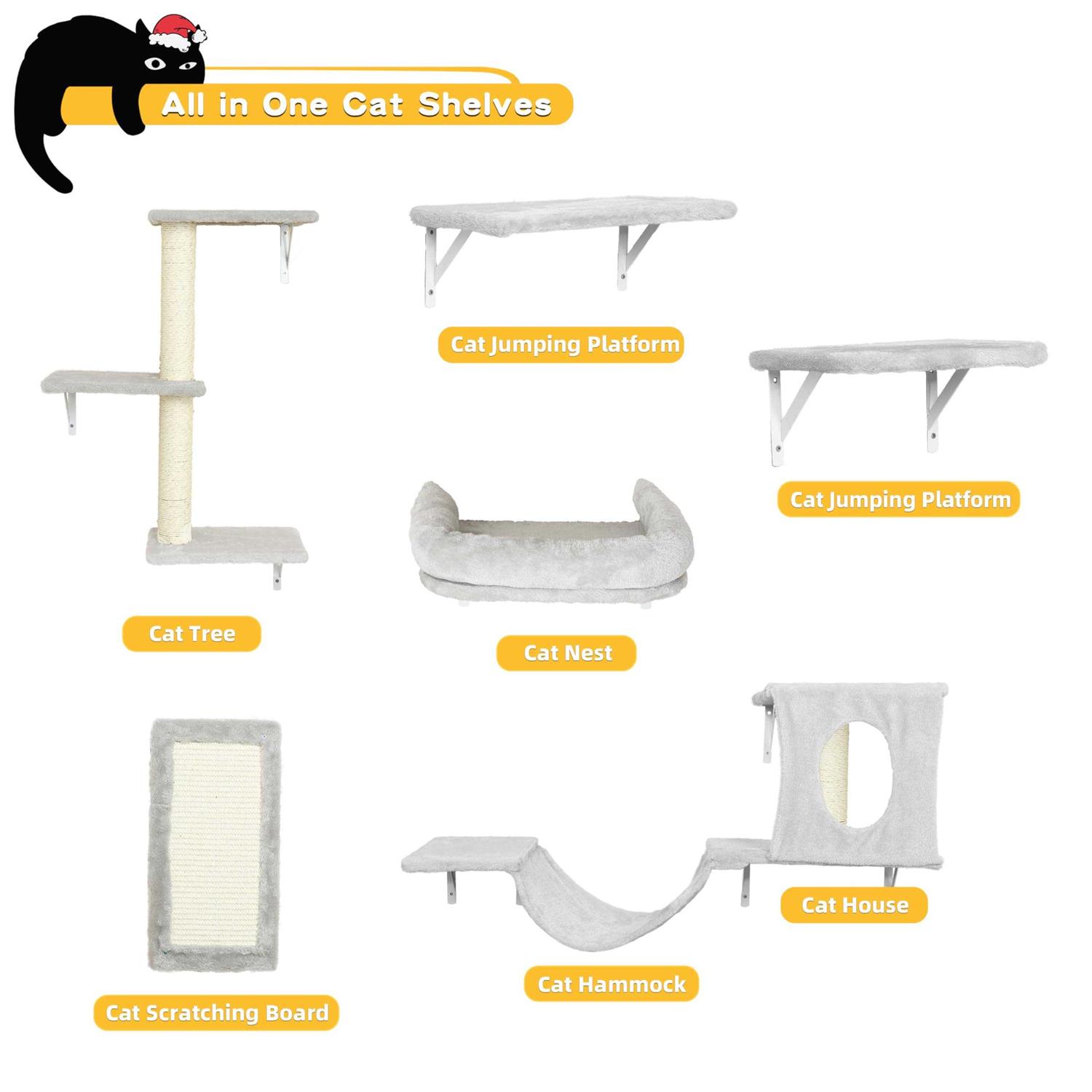 NUNU LAB Cat Wall Shelves 6 Pcs Luxury Wall-Mounted Cat Climber Set - Pet Supplies online store