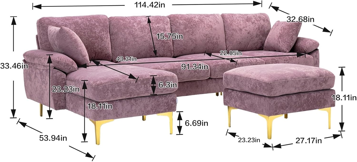Living Room Accent Sectional Sofa Purple Modern Contemporary Solid U-Shape Polyester