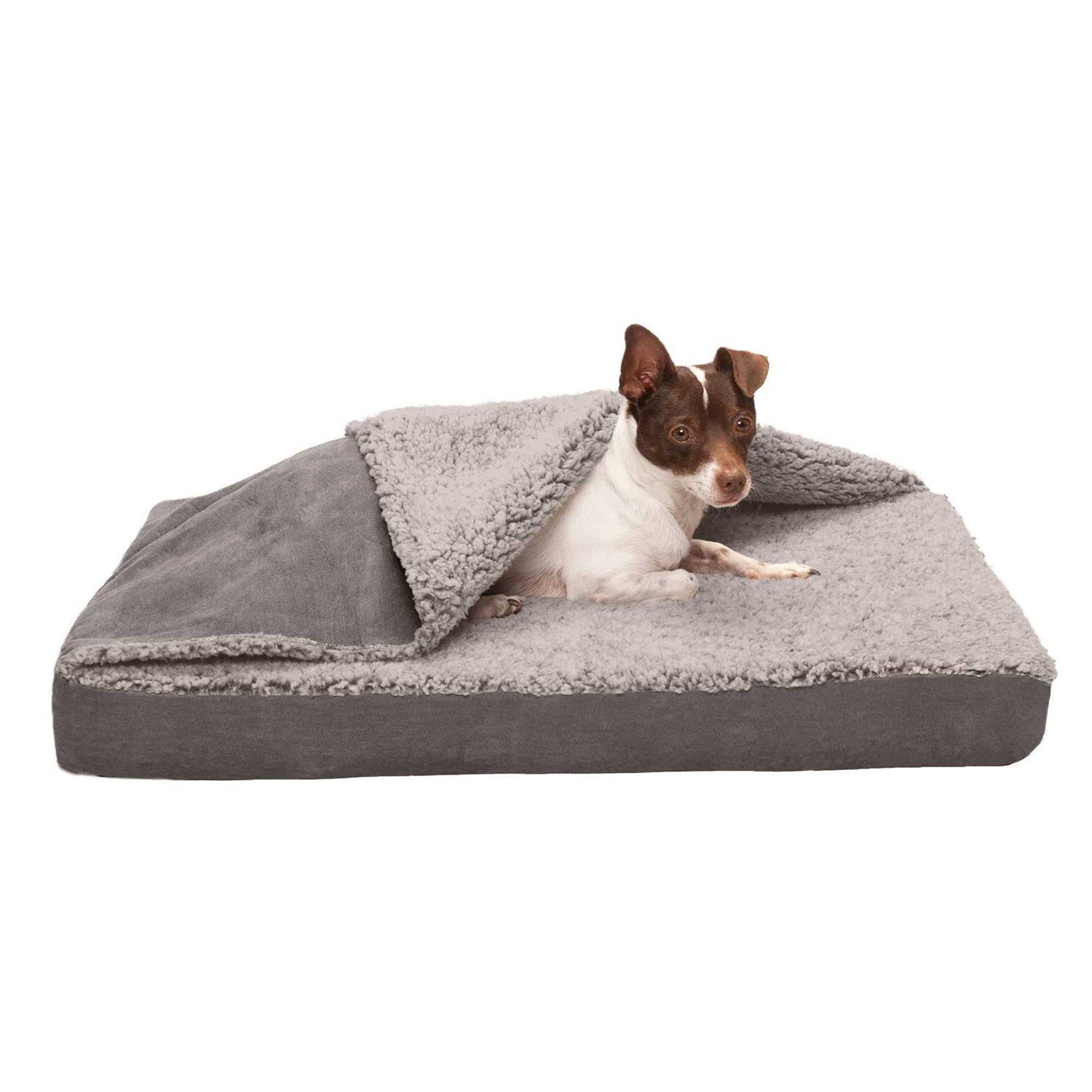FurHaven Berber & Suede Blanket Top Top Dog Bed - Pet Supplies online store