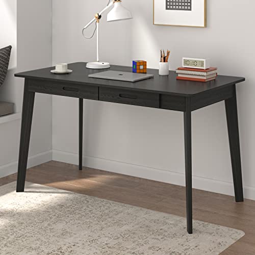 ECACAD Computer Desk with 2 Drawers, 39” Home Office Desk, Writing Study Working Table for Bedroom, Light Brown