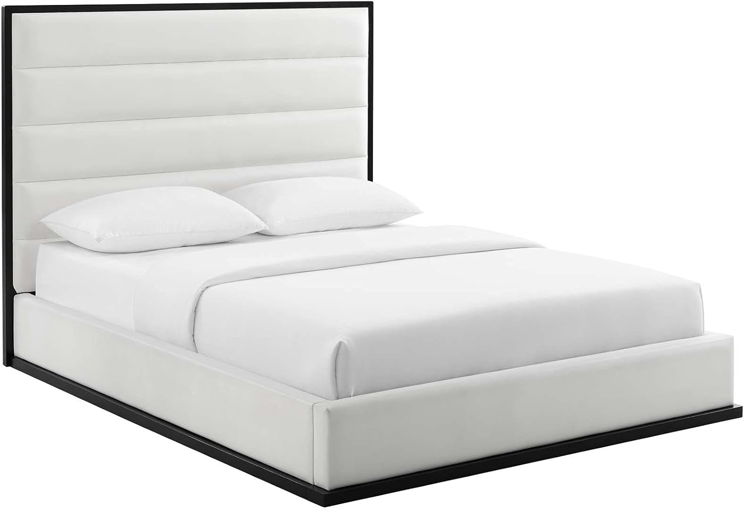 Modway Ashland Upholstered Faux Leather Queen Platform Bed Frame With Headboard In White