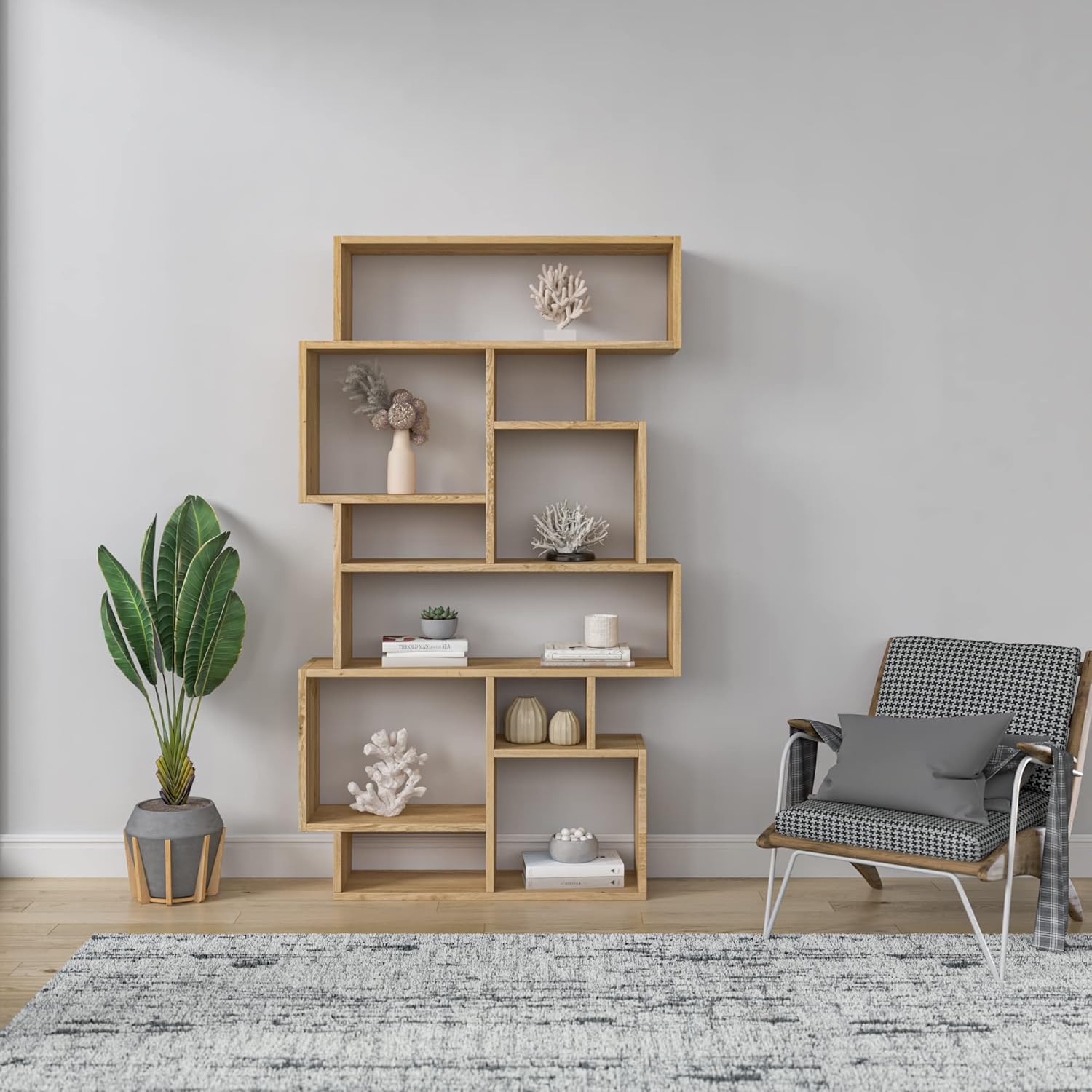 Ada Home Decor Berkshire Modern Oak Bookcase 66.34'' H x 37.8'' W x 10.04'' D/Shelving Unit/Bookshelf