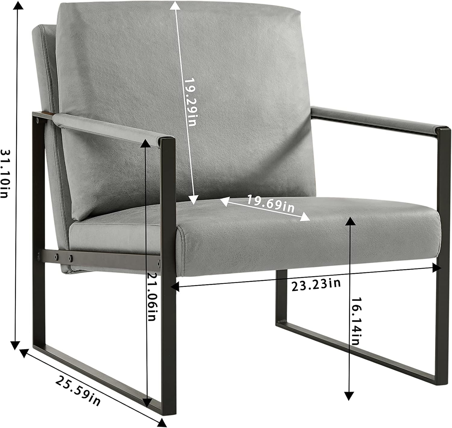 Lounge, living room, office or The reception area PVC leather accent arm chair with Extra thick padded backrest and seat cushion sofa chairs,Non-slip adsorption feet,sturdy metal frame,Gray