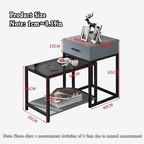 Small Tempered Glass Nesting Table Set of 2, Nesting Coffee Tables Marble for Living Room, High Gloss Nest of 2 Nested Tables Sofa Side Table Coffee Table End Tables Square Space Saving