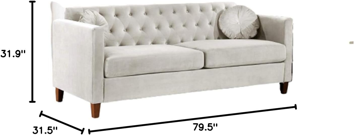 US Pride Furniture Soft Elegant High Density Foam 79.5'' Wide Beige Velvet Living Room 2 Seater Removable Cushion & Solid Wood Legs (S5536-5541) Sofas