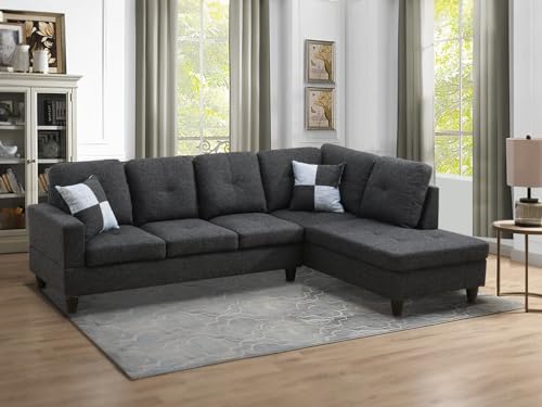 Modern Fabric Sectional Couches Living Room Furniture Sets Corner Sofa Modular Upholstered L Shaped Sofa Set with Chaise and 2 Toss Pillow for Living Room/Office (Linen Gray, Left Hand Facing)