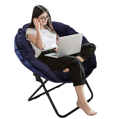 X-Large Saucer Chair, Folding Faux Fur Lounge Chair, Comfy Oversized Lazy Chair with Metal Frame, Cozy Chair for Bedroom and Living Room, Flexible Seating for Kids Teens Adults,Leopard Print