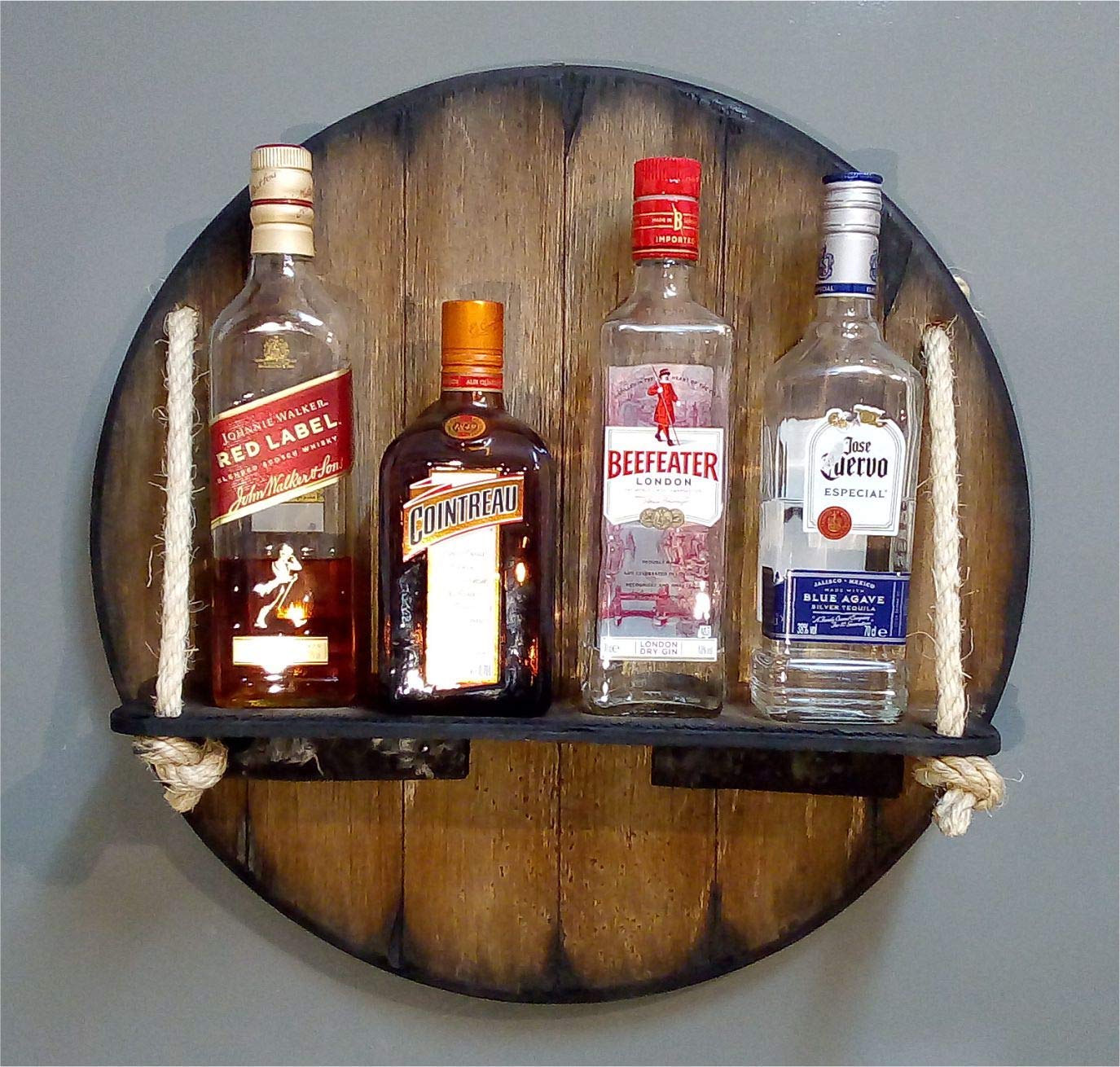 Personalized Wall Mounted Wood Wine Rack or Liquor Bottle Storage Holder Inspired by Old Whiskey & Wine Barrels, Rustic Wood Storage for Kitchen, Dining Room, Bar, Wine Cellar, Custom Gifts