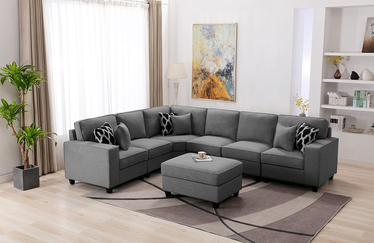 Symmetrical Modular Seating Component with Ottoman Sofas Sectional, 124
