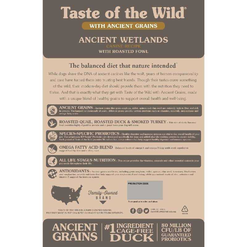 Taste of the Wild Ancient Wetlands with Ancient Grains Dry Dog Food - Pet Supplies online store