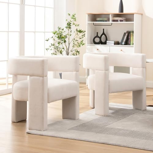 Modern Barrel Accent Chair Beige Fabric Chair Upholstered Armchair Comfy Living Room Chair Side Sitting Chair for Bedroom Reading