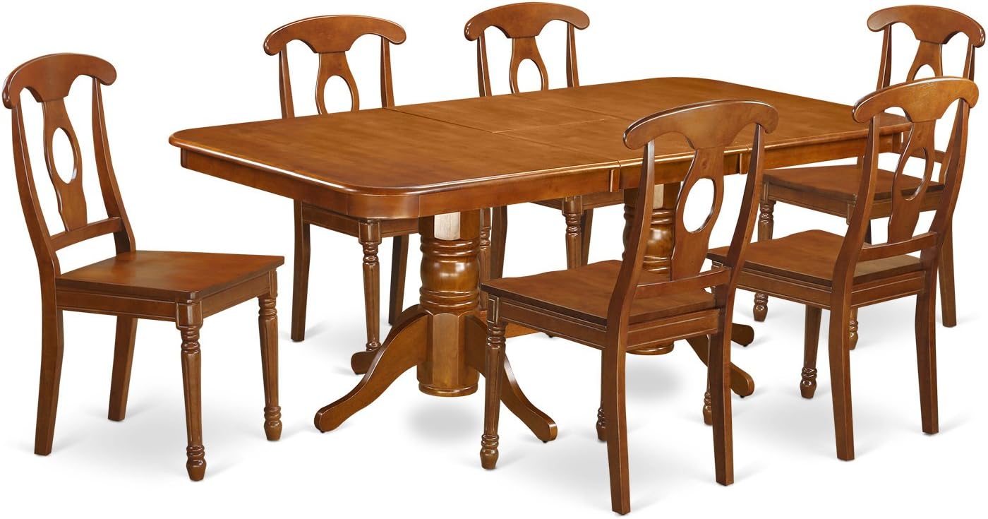 East West Furniture NANA7-SBR-W Napoleon 7 Piece Kitchen Set Consist of a Rectangle Table with Butterfly Leaf and 6 Dining Chairs, 40x78 Inch
