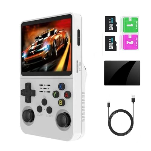 Ugonetend R36s retro Handheld Gaming Console with 32+64G Card 15000+game, Portable Game Consoles Linux System 13+ Emulator 3.5-Inch IPS Screen (white)