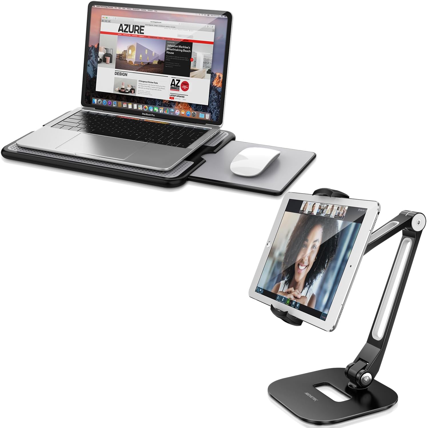 AboveTEK Portable Laptop Lap Desk with Retractable Mouse Pad Tray & Multi-Angle Adjustable iPad Stand Fits 4”-11