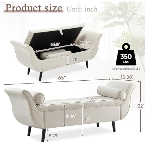 Black Storage Bench for Bedroom End of Bed Bench King Size, 65 inch Long Modern Velvet Tufted Upholstered Window Ottoman Benches with Arm Bedroom Benches with Storage and Seating for Entryway