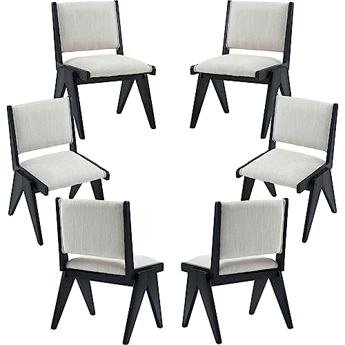 ZSARTS Cream Linen Dining Chairs Set of 4, Upholstered Mid Century Modern Chairs with Back Wood Living Room Chairs Side Chairs for Dining Room Kitchen Home Office,Cream
