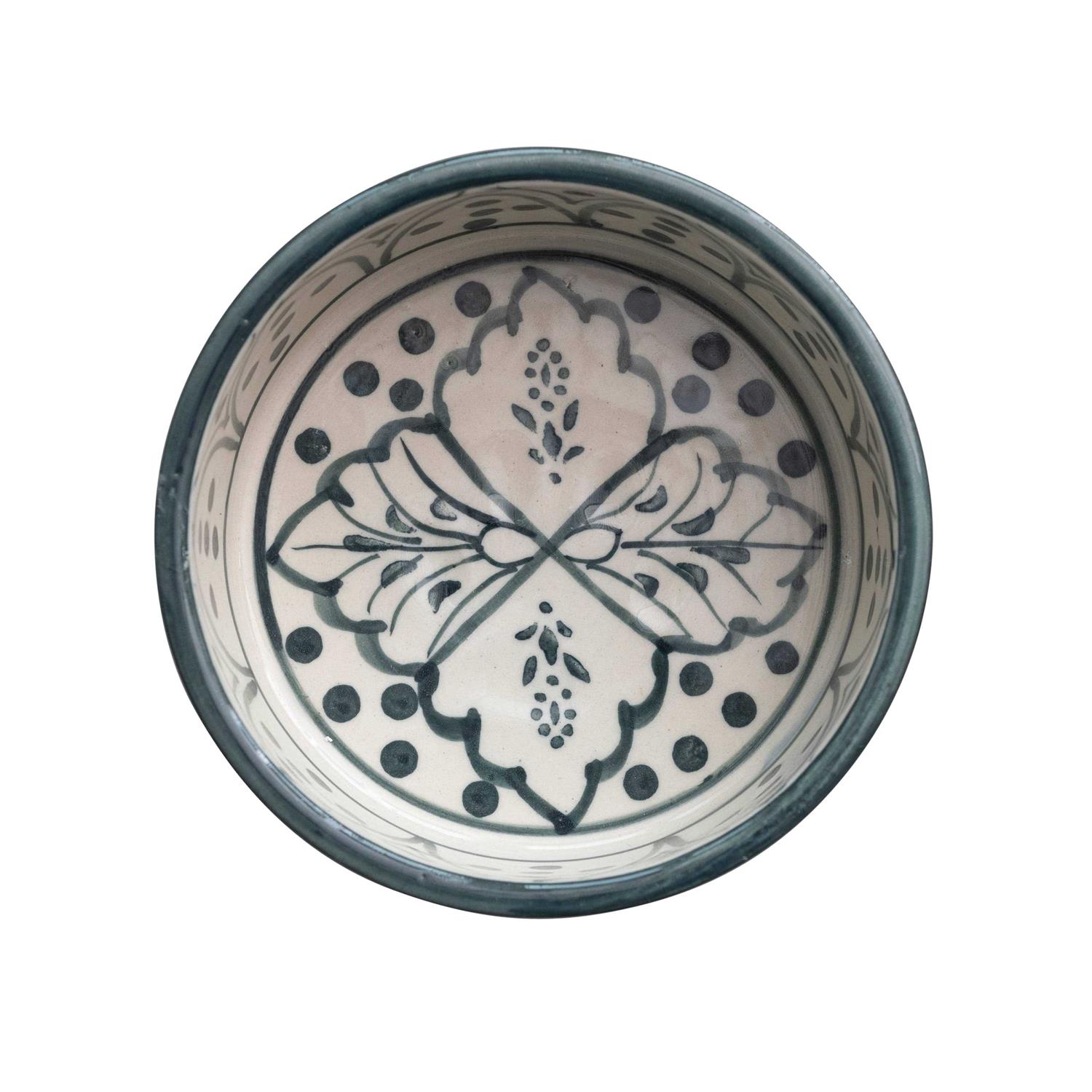 Creative Co-Op Hand-Painted Stoneware Pet Bowl with Botanical Design - Pet Supplies online store