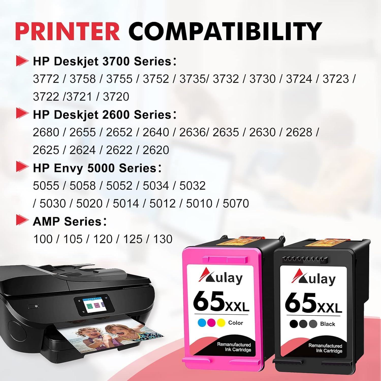 XL 65 XXL Ink cartridges Black/Color Combo Pack High Yield Compatible Replacement for HP 65XXL DeskJet 3755 2652 3752 2624 2655 3722 3720 3723 3758 Envy 5055 5052 5058…