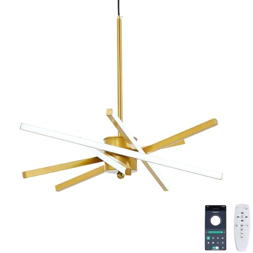 Modern Led Pendant Lights, Black and Gold Sputnik Chandelier with Remote Control, 12-Light Dimmable Adjustable Hanging Light Fixtures Kitchen Chandeliers Over Table for Bedroom Living Room Dining Room