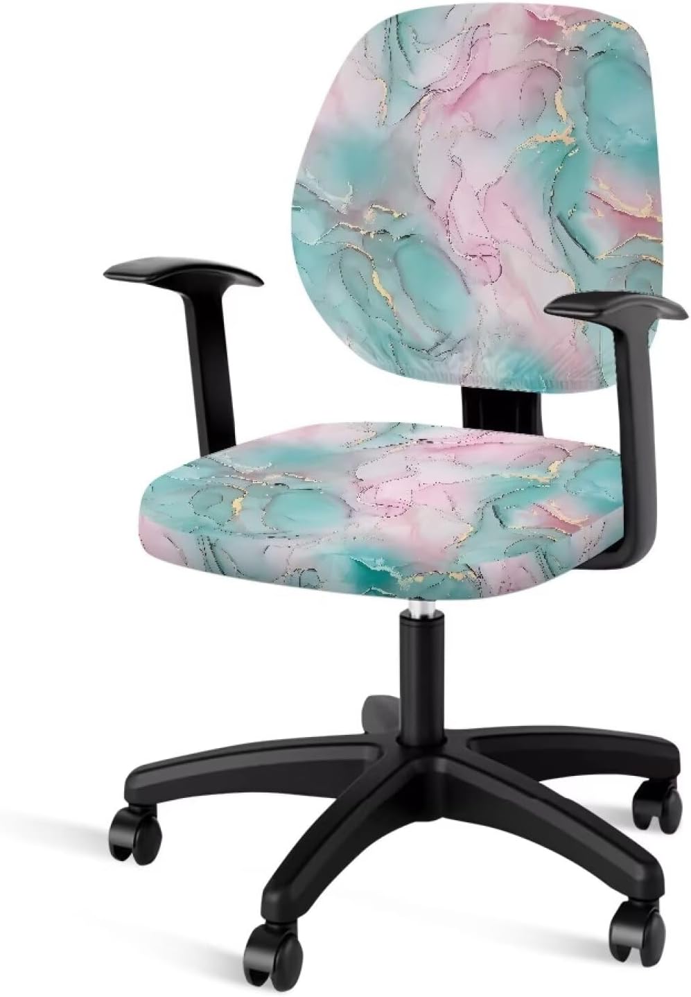 Pink Gold Turquoise Marble Office Chair Cover Desk Chair Cover no Arms Computer Chair Covers Stretchable 2 Piece Fabric Gaming Chair Cover Universal Chair Covers Polyester Rolling Chair Cover