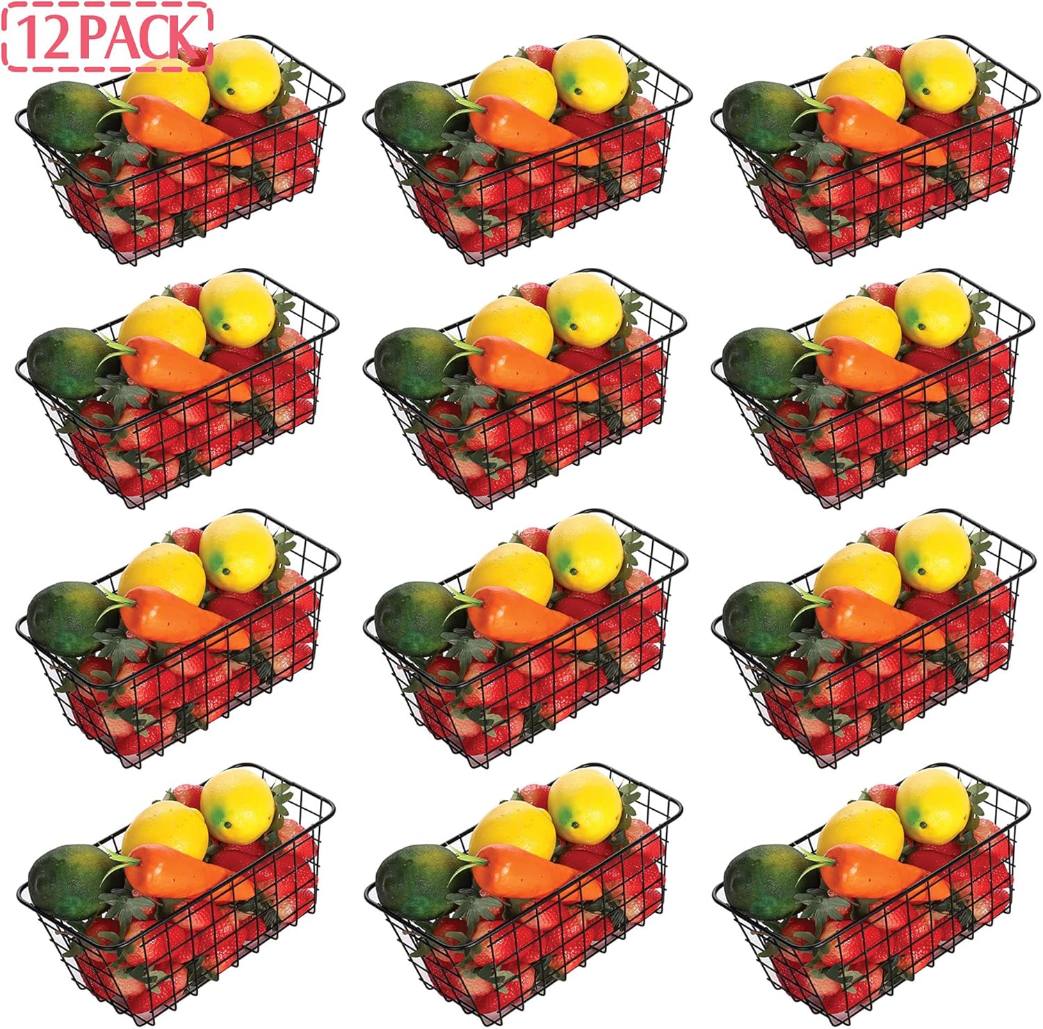 12 Pack Wire Storage Baskets Household Metal Wall-Mounted Containers Organizer Bins for Kitchen Bathroom Freezer Pantry Closet Laundry Room Cabinets Garage Shelf, Medium