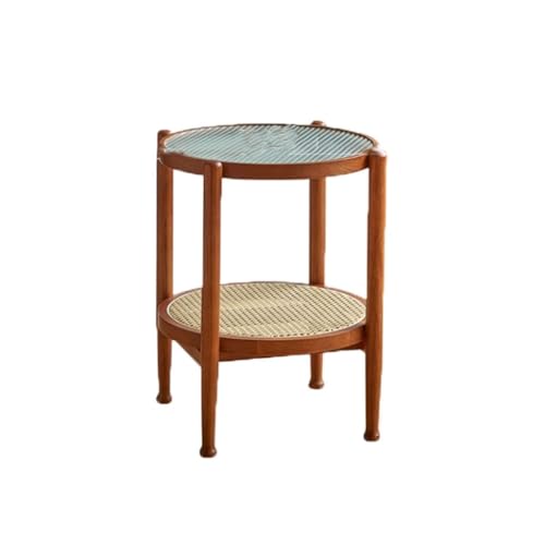 Coffee Table Simple Modern Coffee Table Living Room Home Solid Wood Rattan Glass Double Layer Round Coffee Table Game Table(B)