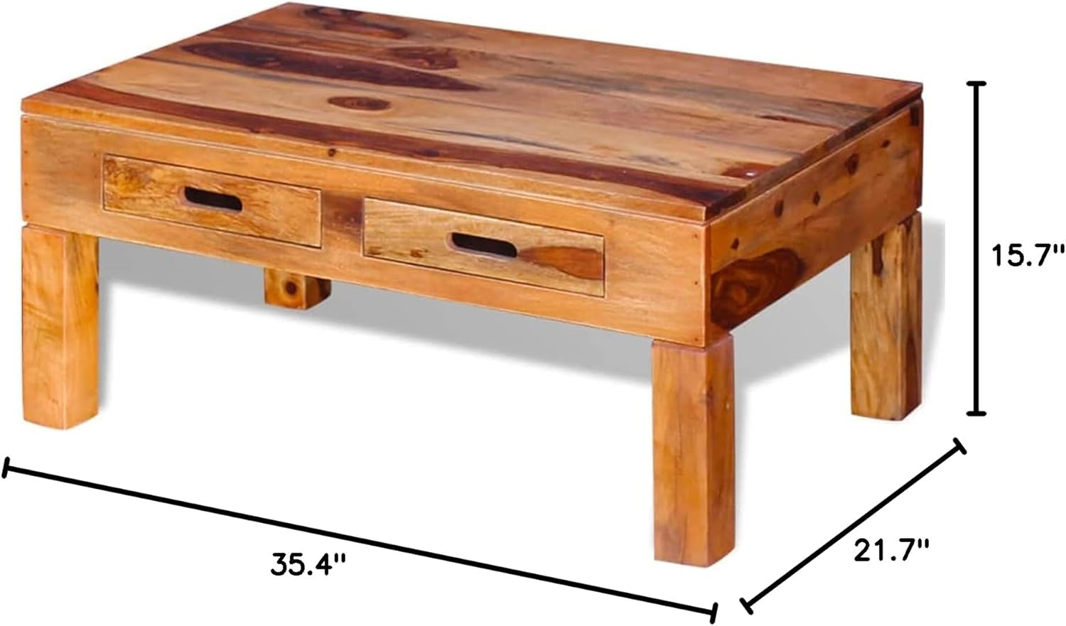Tidyard Wooden Coffee Table with 2 Storage Drawers Sheesham Wood Sofa and Couch End Side Table for Living Room Home Furniture 35.4 x 21.7 x 15.7 in Small Space