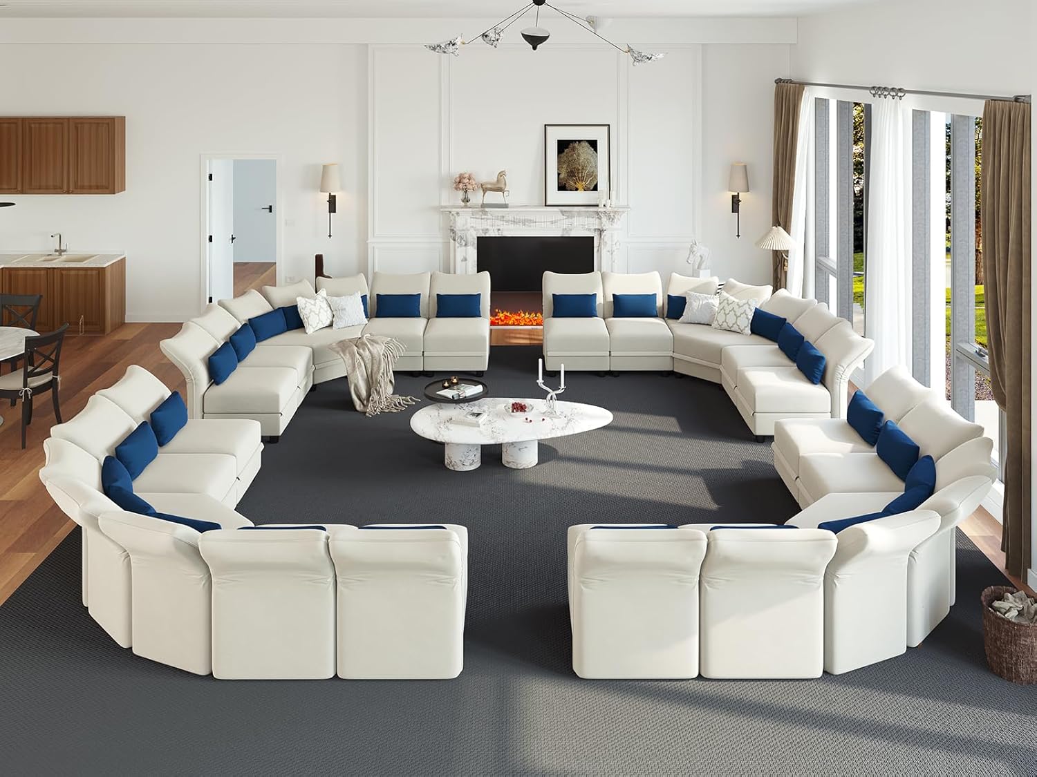 LLappuil Velvet Modular Sectional Sofa, Oversized 20-Seater U Shaped Sectional Couch with Storage Chaise, High Back Recliner Modular Couches for Living Room, Anti-Scratch White