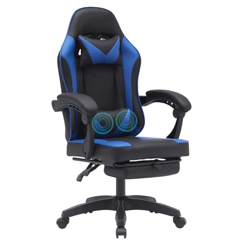 Ergonomic Gaming Chair with Footrest Adjustable Swivel Gaming Computer Chair Video Game Chair with Massage Lumbar Support Big and Tall Gaming Chair for Adults Computer Desk Chair (Black)