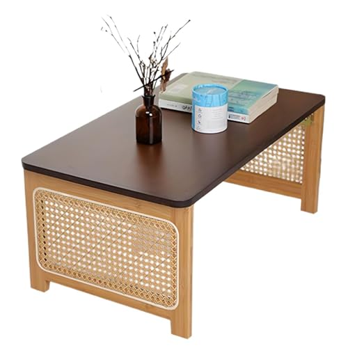 Wood,70 * 40 * 31cm, Japanese Rattan Coffee Table, Vintage Folding Portable Bamboo Bay Window Low Table, for Balcony, Tatami, Floor, Tea Room