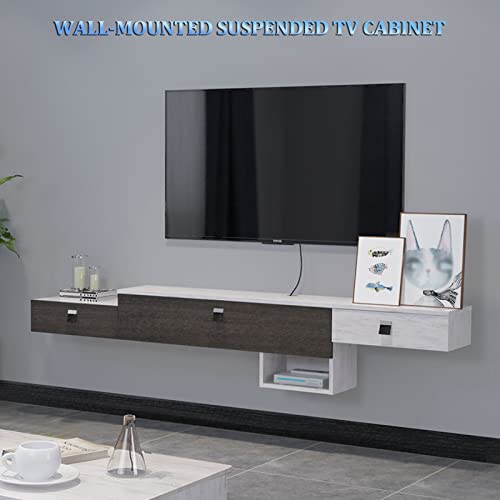 Floating TV Unit, Wall Mounted TV Cabinet, Floating Shelves with Door, Center Large Storage TV Bench, for Living Room & Office