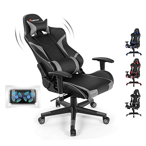 Goplus Gaming Chair, Massage Office Chair Computer Gaming Racing Chair, High Back PU Leather Adjustable Arms Headrest Ergonomic Reclining Game Chair, Rolling Swivel Executive Chair
