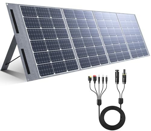 200 Watt 20 Volt Portable Solar Panel,IP65 Waterproof Foldable Solar Charger kit,Ultre-Light 9.9lbs,5 Conector MC4 Output,23% Efficiency for 98% Power Stations Outdoor Camping Hiking Van RV Trip