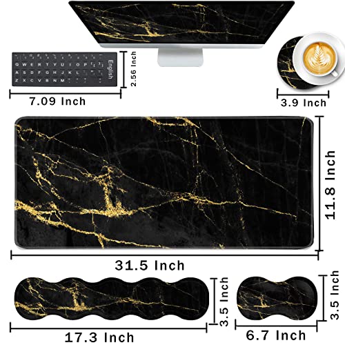 Mouse Pad,Large Pink Desk Mat, 4in1 XXL Mousepad + Keyboard Wrist Rest+Mouse Wrist Rest+Coaster Set with Ergonomic Desk Pad for Home Office Table Computer-Gray Rose Floral