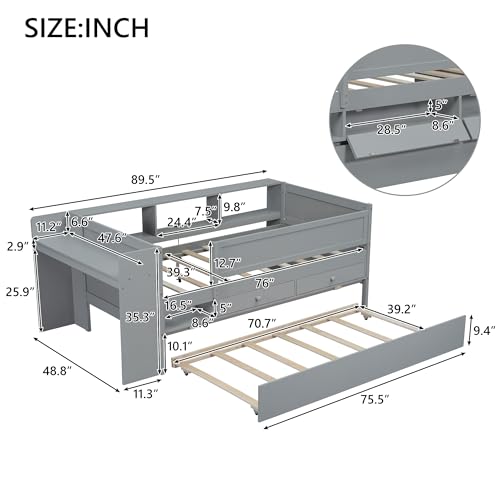 Modern Wood Daybed with 2 Drawers, Multifunctional Sofa Bed with Storage Shelf and USB Charging Ports,No Box Spring Required (White, Full)